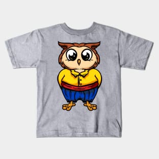 Cute Anthropomorphic Human-like Cartoon Character Owl in Clothes Kids T-Shirt